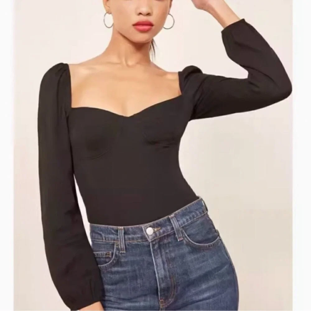 Reformation Reign Black Crop Top Blouse - Picture 4 of 7